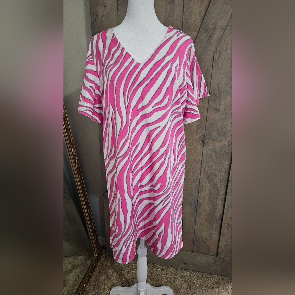 VOY NWT Pink Zebra Print Flutter Sleeve Shift Dress Small - Picture 2 of 13